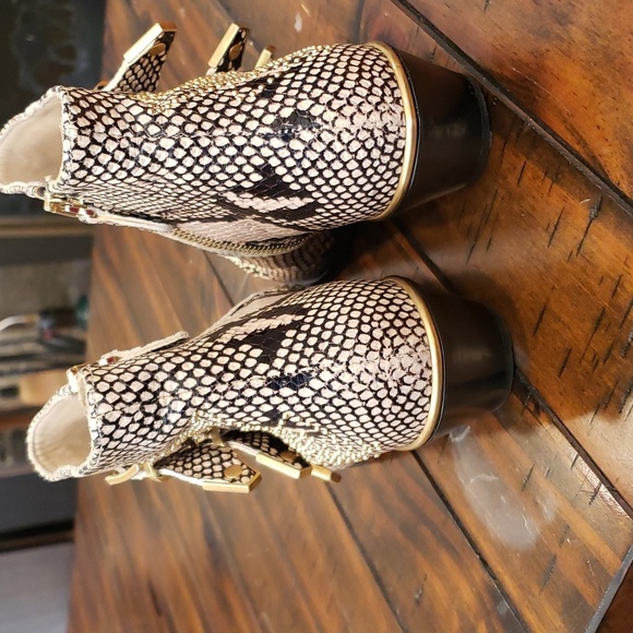 Chloe Snakeskin Ankle Boots with Gold Buckles - Picture 7 of 16